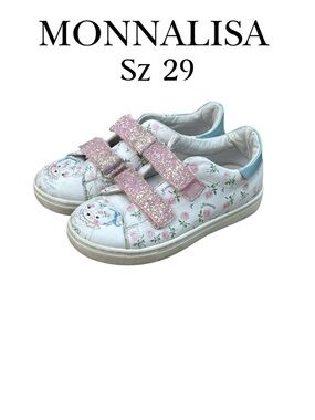 MONNALISA Girls Floral / bear Leather Sneakers with Pink Glitter Straps (EU 29)